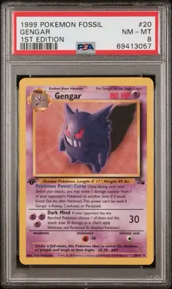 Pokemon Gengar Fossil 1st Edition NON Holo Rare #20 PSA 8 - Image 1