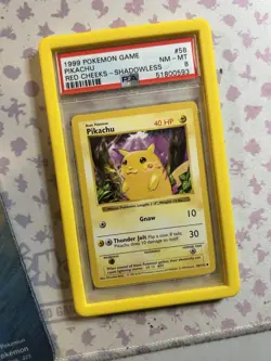 1999 Pokemon TCG Game Pikachu Red Cheeks Shadowless #58 PSA 8 Near Mint Rare - Image 1