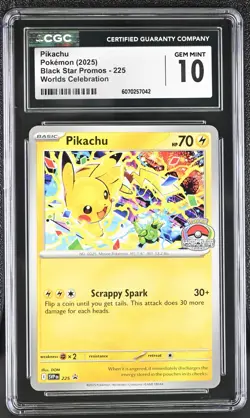 CGC 10 Pikachu SVP 225 Worlds Celebration Promo Pokemon Card - Image 1