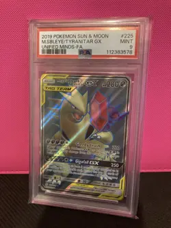 Pokemon Mega Sableye & Tyranitar GX 225/236 SM Unified Minds Full Art PSA 9 - Image 1