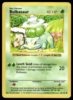 Pokemon TCG Base Set (Shadowless) #44/102 Bulbasaur HP - Image 1