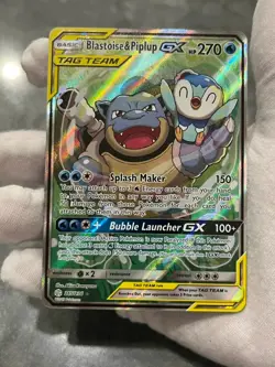 Pokemon Blastoise & Piplup GX 215/236 Cosmic Eclipse Alternate Art Holo LP - Image 3