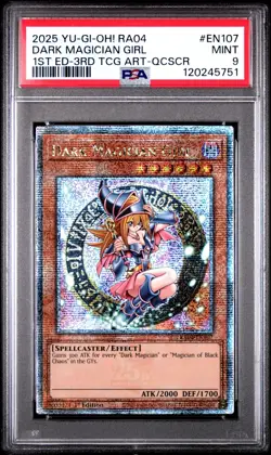 YUGIOH 2025 Dark Magician Girl RA04-EN107 Quarter Century SCR. 3rd Art PSA 9 - Image 1