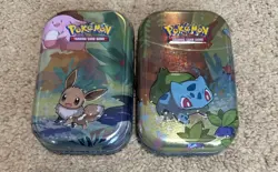 Pokemon Kanto Friends Mini Tins - Eevee and Bulbasaur *EMPTY* - Image 1