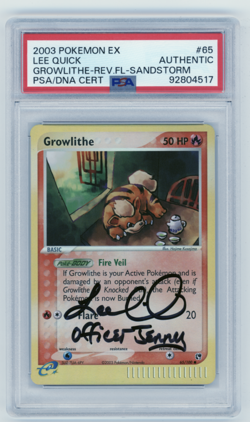 PSA Signed Lee Quick Pokemon Growlithe EX Sandstorm 65/100 Reverse Holo - Image 1