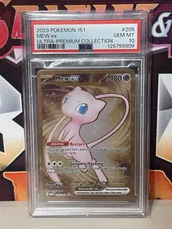 PSA 10 GEM MINT Mew Ex 205/165 GOLD METAL Ultra Premium PROMO Pokemon Card 154 - Image 1