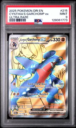 2025 POKEMON DRI EN-DESTINED RIVALS ULTRA RARE #215 CYNTHIA'S GARCHOMP EX PSA 9 - Image 1