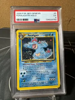 Pokemon TCG Feraligatr Neo Genesis 5 Holo Unlimited Rare Card PSA 5 Big Swirl - Image 1