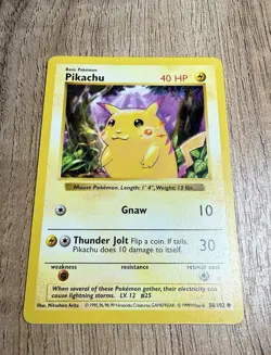 Pokemon Cards Pikachu (Red Cheeks) 058/102 Base Set Shadowless Light Play LP - Image 1