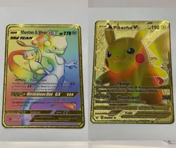 2PCS Mwetwo&Mew Pikachu Gold Metal Pokemon Card-Collectible Gift Display！ - Image 1