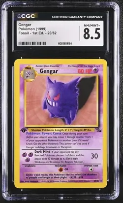 CGC 8.5 Gengar 1999 Fossil 1st Edition 20/62 Pokemon Card - Image 1