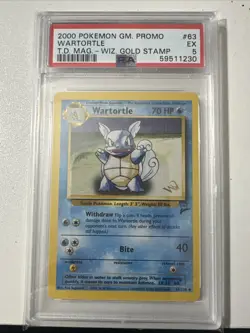 2000 POKEMON GAME PROMO Trading Card WARTORTLE #63/130 WIZARD GOLD STAMP PSA 6 - Image 1
