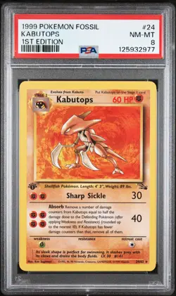 1999 POKEMON FOSSIL 1ST ED #24 KABUTOPS PSA 8 - Image 1