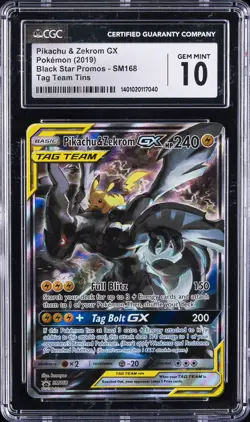 2019 POKEMON BLACK STAR PROMOS TAG TEAM TINS PIKACHU & ZEKROM GX CGC 10 GEM MINT - Image 1
