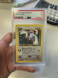 Pokemon TCG Lugia Neo Genesis 9 Holo Unlimited Rare PSA Ex 5 with Swirl Holo. - Image 1