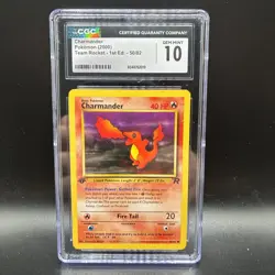 CGC 10 GEM MINT Charmander Team Rocket 1st Edition 50/82 Pokemon Card - Image 1