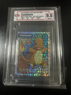 2023 Pokemon Latest Evolution Charmander Album Sticker Large Prism #EM8 CG 9.5 - Image 1