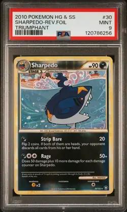 2010 POKEMON HEARTGOLD & SOULSILVER TRIUMPHANT #30 SHARPEDO-REVERSE FOIL PSA 9 - Image 1
