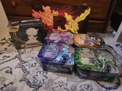 Pokemon TCG Black Friday Lot Sealed Tins, Mega Evolution ETB, Moltres UPC Extras - Image 1