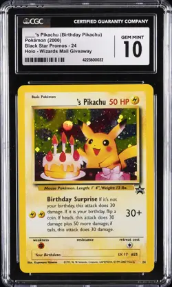 2000 POKEMON WIZARDS MAIL GIVEAWAY PROMO #24 BIRTHDAY PIKACHU CGC 10 - Image 1