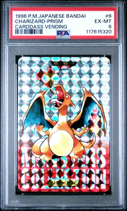 1996 POKEMON JAPANESE BANDAI CARDDASS VENDING #6 CHARIZARD-PRISM PSA 6 - Image 1