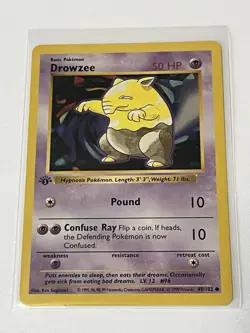 1st Edition Shadowless Drowzee 49/102 Base Set Rare Vintage Pokemon Card - NM - Image 3