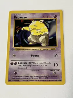1st Edition Shadowless Drowzee 49/102 Base Set Rare Vintage Pokemon Card - NM - Image 5