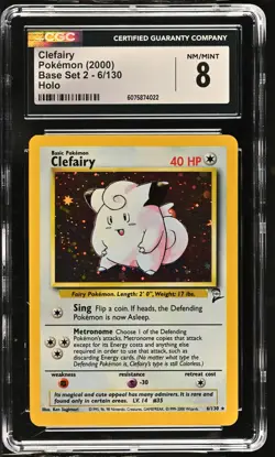 CGC 8 Clefairy 2000 Base Set 2 6/130 Holo Pokemon Card - Image 1