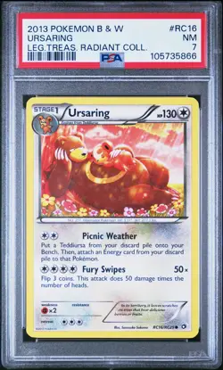 2013 POKEMON B&W LEGEND TREASURES RADIANT COLL #RC16 URSARING PSA 7 - Image 1