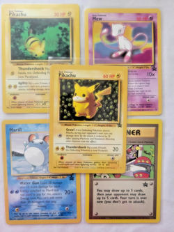 1999 Pokemon Black Star Promo Lot Pikachu #1 & #27, Mew #8, Marill #29 & Trainer - Image 1