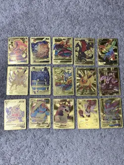Pokemon Set of 15 Charizard,Moltres&More Rare Gold Accent Foil Fan Art Cards - Image 1