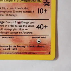 Arcanine #6 Pokemon TCG Black Star Promo NM Vintage 1999 Card - Image 5