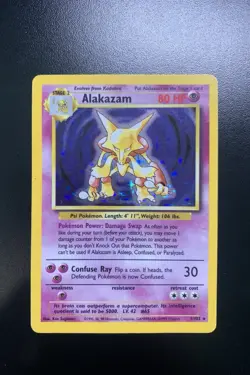 Pokemon TCG Alakazam Base Set Holo Card 1/102 Unlimited Rare MP+ - Image 1