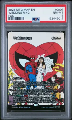 2025 MAGIC THE GATHERING MARVEL'S SPIDER-MAN: SOURCE MAT FOIL WEDDING RING PSA 8 - Image 1