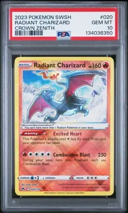 2023 POKEMON SWSH CROWN ZENITH #020 RADIANT CHARIZARD PSA 10 GEM MT - Image 1