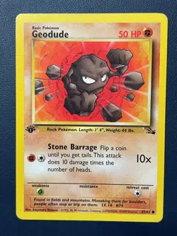 1x GEODUDE Pokemon Card - WOTC - 1st Edition - Fossil - 47/62 Moderately Played - Image 1