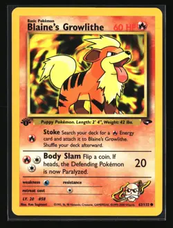 Pokemon BLAINES GROWLITHE 62/132 1st Edition (2000 Gym Challenge) LP/Light Play - Image 1