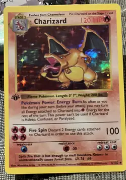 1999 Pokemon Base Set 1st Edition Shadowless Holo Charizard #4 LP. - Image 1