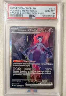 2025 Pokemon DRI SPECIAL ILLUSTRATION RARE #231 TEAM ROCKET’S MEWTWO EX PSA 10 - Image 1