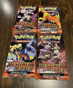 Pokemon Destined Rivals Booster Pack Artwork Set - 4 Sealed Packs - Image 1