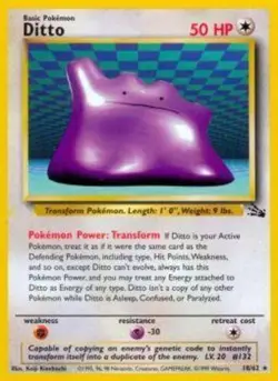Heavily Played, English Pokemon Regular Ditto - 18/62 - Rare - Unlimited Edition - Image 1