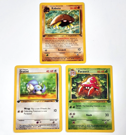 x3 Vintage 1999 Pokemon TCG WOTC 1st Edition Cards: Parasect, Dratini, Kabuto NM - Image 1
