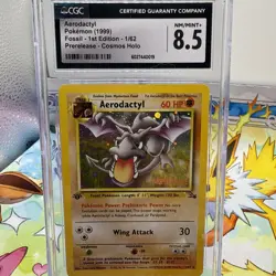 CGC 8.5 Aerodactyl Fossil 1st Edition Cosmos Holo 1/62 Prerelease Pokemon Card - Image 1