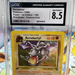 CGC 8.5 Aerodactyl Fossil 1st Edition Cosmos Holo 1/62 Prerelease Pokemon Card - Image 2