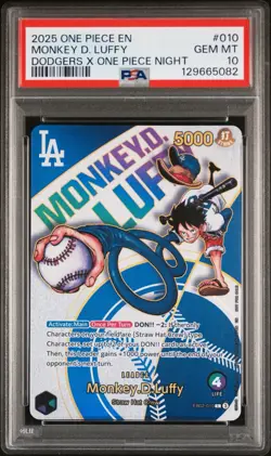 PSA 10 GEM MINT One Piece Los Angeles Dodgers Monkey D. Luffy Promo Card English - Image 1