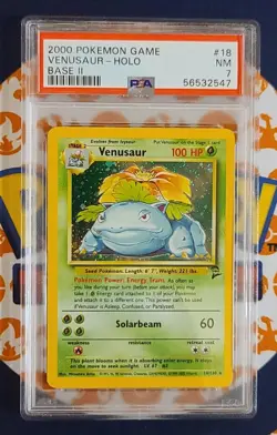 Venusaur 18/130 Holo Base Set II 2 WOTC 2000 Pokemon Card PSA 7 NM - Image 1