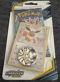 Pokemon TCG Unbroken Bonds Checklane Blister Pack - Eevee - New, Sealed / MINT - Image 1