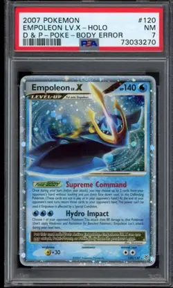 2007 POKEMON DIAMOND & PEARL #120/130 EMPOLEON LV.X HOLO POKE BODY ERROR PSA 7 - Image 1