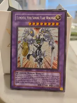 Yugioh Elemental Hero Shining Flare Wingman CT03-EN004 Secret Rare HP Card - Image 1