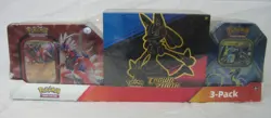 Pokemon Trading Cards TCG Costco 3 Pack Bundle **CROWN ZENITH ETB + 2 TINS** NEW - Image 1